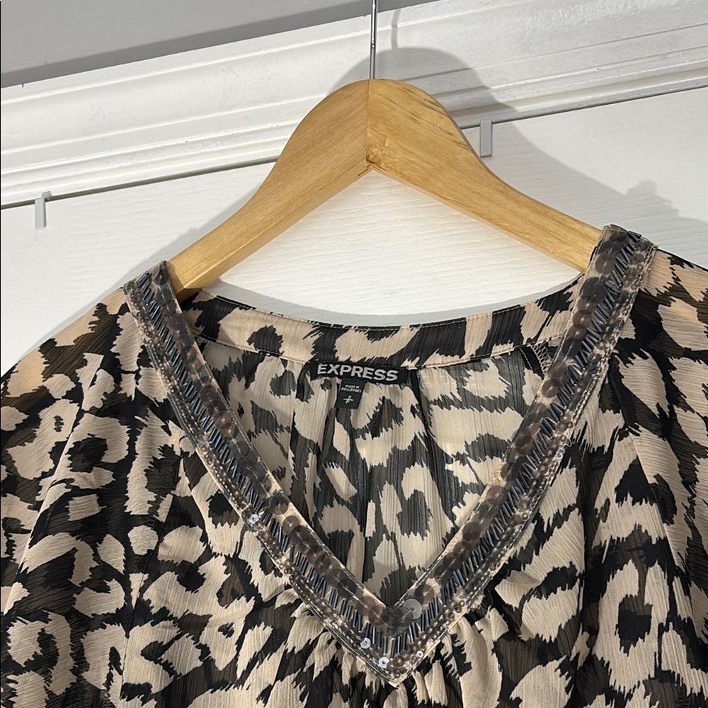 Express Women's  Sheer Black and Cream Top